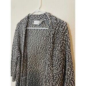 Alfred Dunner Women Small Black White Textured Knit Open‎ Front Cardigan Sweater